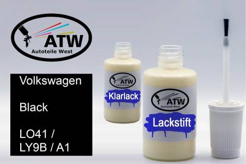 Volkswagen, Black, LO41 / LY9B / A1: 20ml Lackstift + 20ml Klarlack - Set, von ATW Autoteile West.